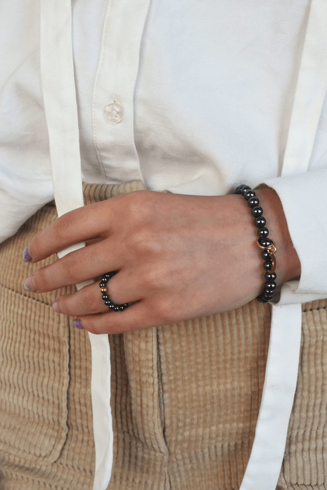 Bague Litho – Hématite : Ancrage & Stabilité