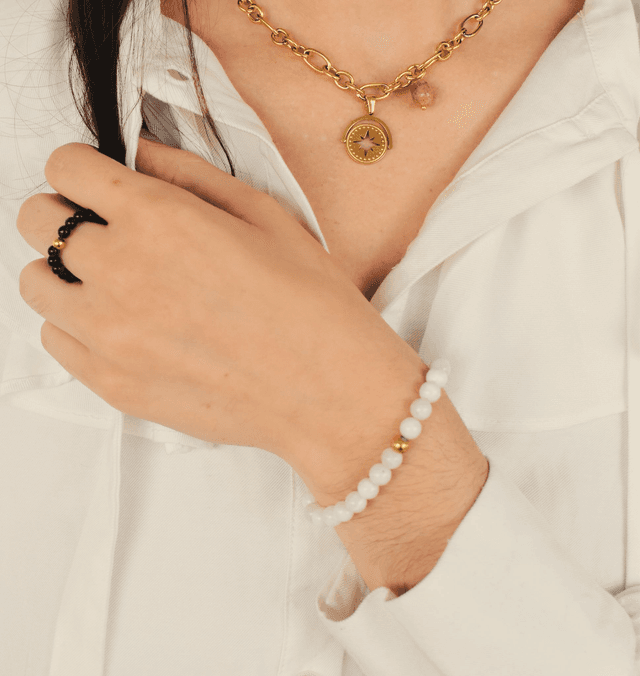 Bracelet Litho - Pierre de lune arc-en-ciel : Introspection &amp; Clarté